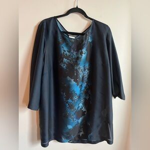 Marina Rinaldi Satin Black and Blue Floral Blouse